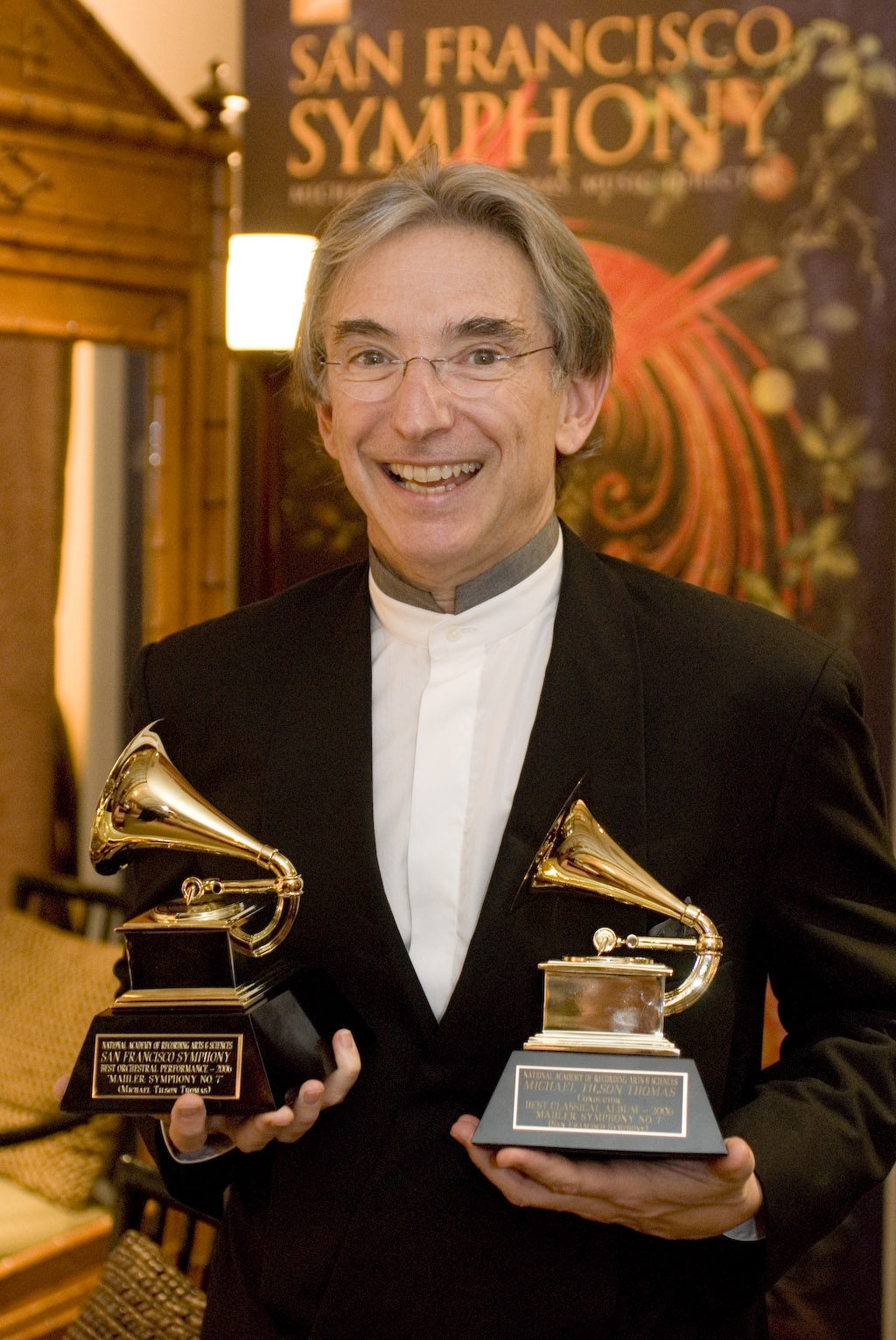 MTT holding Grammys won for the SF Symphony recording of Mahler's Symphony No. 7