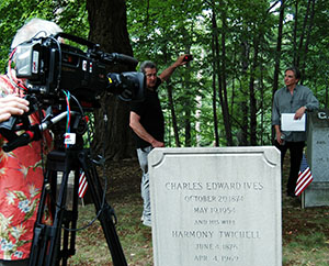 MTT filming the Keeping Score series at Charles Ives' gravesite