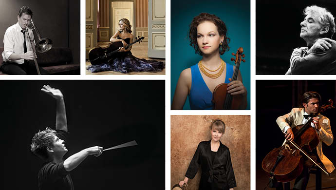 A collage of musicians and conductors featured in the 2017-18 season