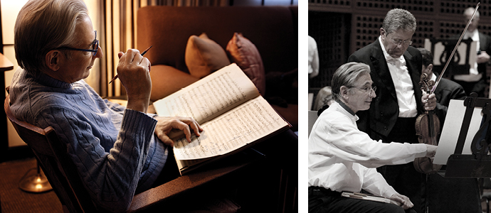 A diptych of MTT at home, and MTT in rehearsal